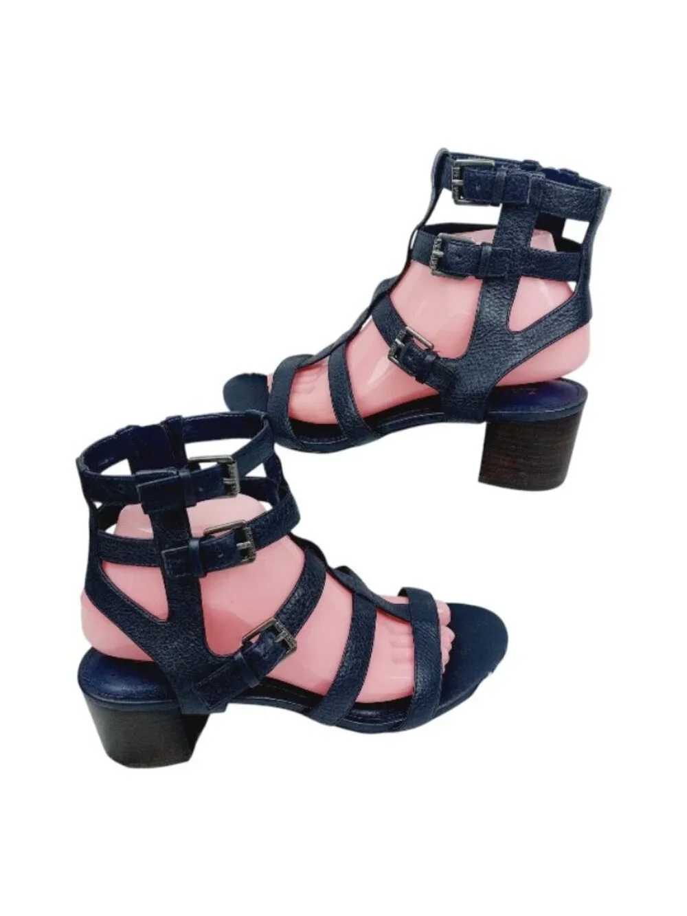 Lauren Ralph Lauren Women's Navy Triple Buckle Heeled Gladiator Sandal Size 9B
